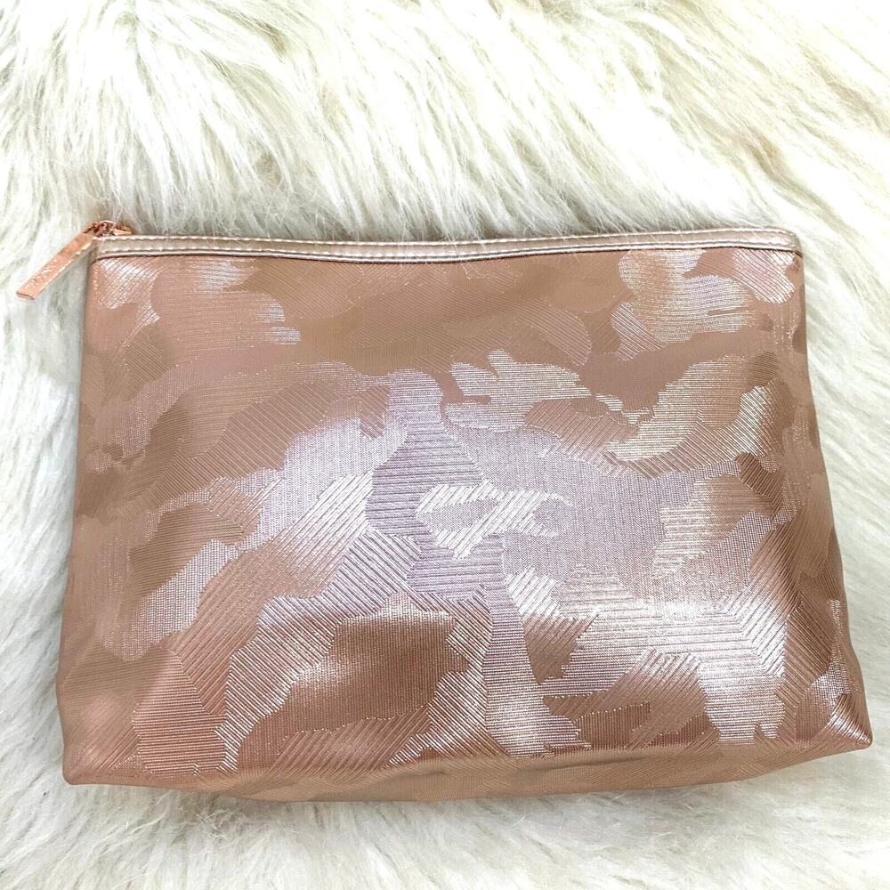 LANCOME Rose Gold Metallic Camo Vinyl Cosmetics Case Makeup Bag